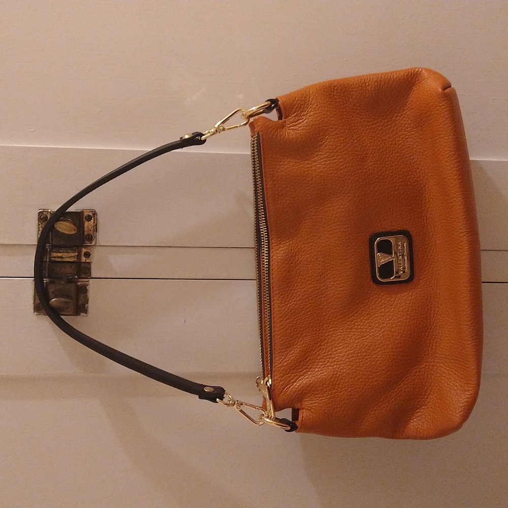 Valentina pumpkin umber Italian leather removable strap bag